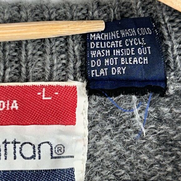 Manhattan‎ Sport Mens Large VTG Wool/ Acrylic Cable Knit Sweater Gray - Picture 4 of 11